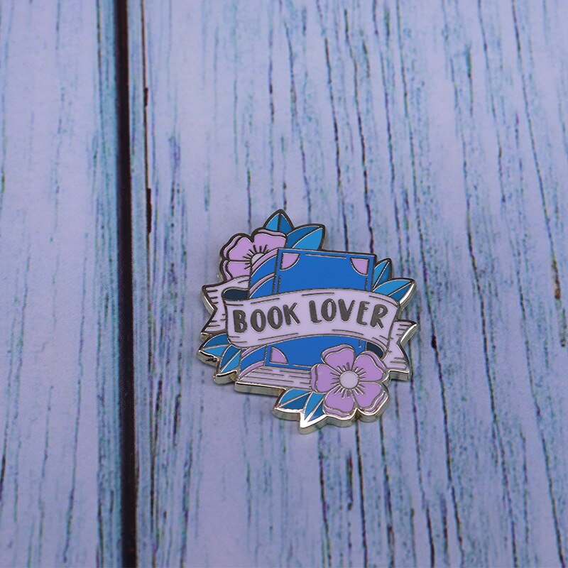 Beautiful book brooch Pink flower badge