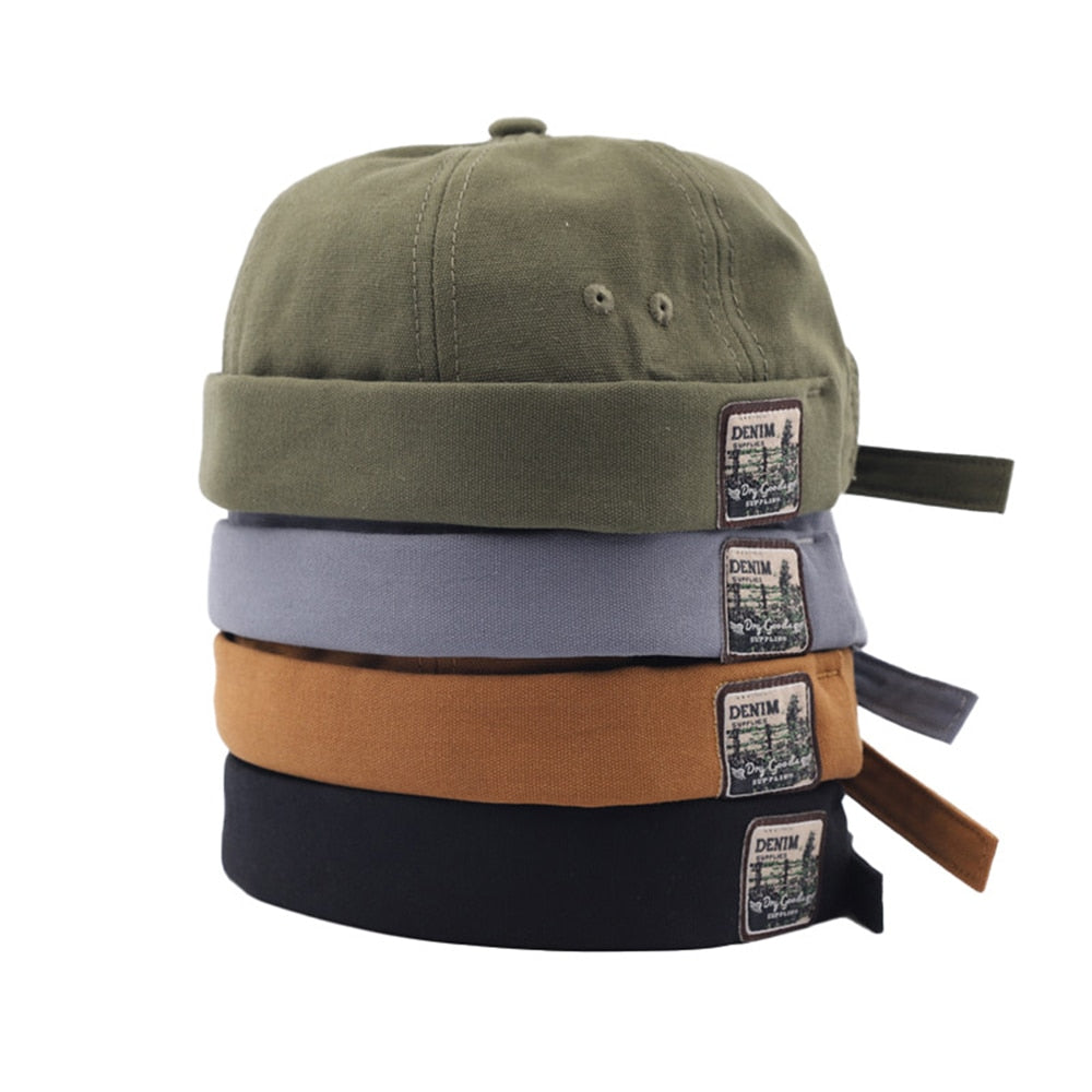 Men Women Retro Dome Melon Brimless Beanie Cap Unisex Skullcap Sailor Cotton Mechanic Trendy Color Elastic Panels Docker Hat