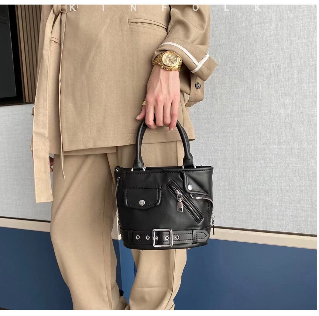Fashion Women Shoulder Bags Steampunk Cool Stylish Handbag PU Leather Bucket Totes Female Jacket Clothes Shape Messenger Bags