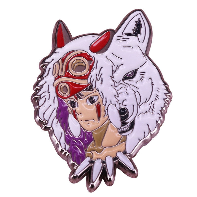 Wolf mask brooch Japanese anime movie badge