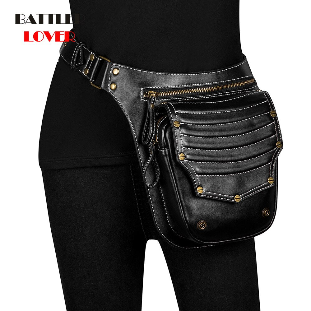 Men's Fashion Multifunction Leather Belt Bag Women Phone Pouch Fanny Pack Steampunk PU Leather Female Waist Pack Heuptas Pochete