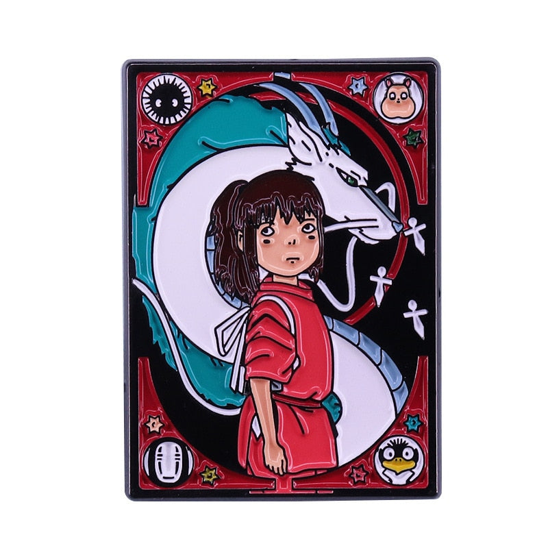 Chihiro and White Dragon Tarot Brooch Fantasy Adventure Anime Badge