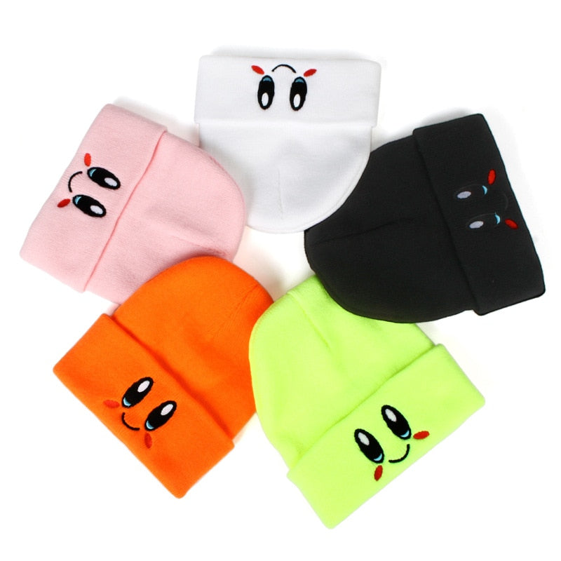 Beanie, Big eye Pattern Embroidery Knitted hat, Warm cap, Hip-hop hat, Woolen hat, Women's Knitted thick hat, Melon leather hat