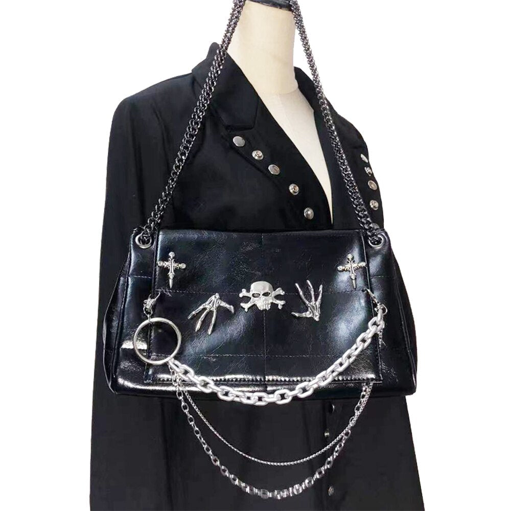 Harajuku Kawaii Cute Crossbody Bag For Women Gothic Punk Chain Messenger Bag Hiphop Rap Bag Lady Sweet Street Bag Lolita PU Flap