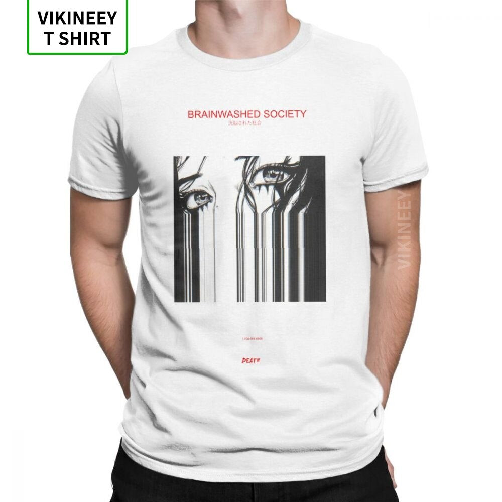 Brainwashed Society Harajuku T-Shirt Men Anime Vaporwave Japan Grunge Sad Cotton Tee Shirt Short Sleeve T Shirt Plus Size Tops