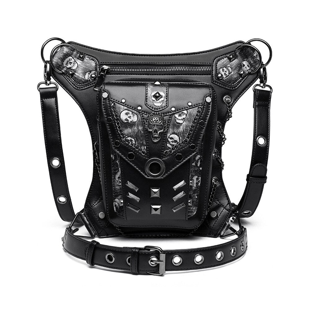 New Punk Rock Motorcycle Bag For Women Steampunk Motor Biker Chain Leg Waistbag