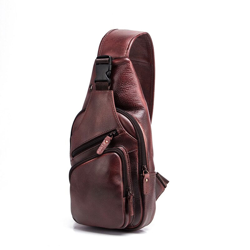 Hot Sale Soft Genuine Leather Fashion Triangle Sling Chest Bag For Men Female 8" Tablet Design One Shoulder Cross body Bag 8015