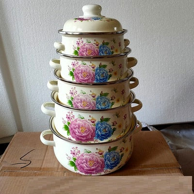Enamel Pot for Cooking Casserole Enamel Ceram Kitchen Pot 1-4 Litre 5 Pots Set