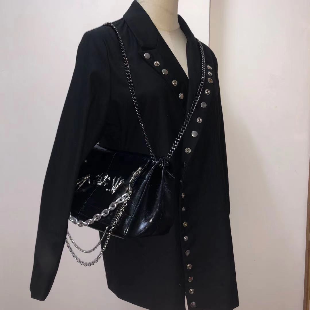 Harajuku Kawaii Cute Crossbody Bag For Women Gothic Punk Chain Messenger Bag Hiphop Rap Bag Lady Sweet Street Bag Lolita PU Flap
