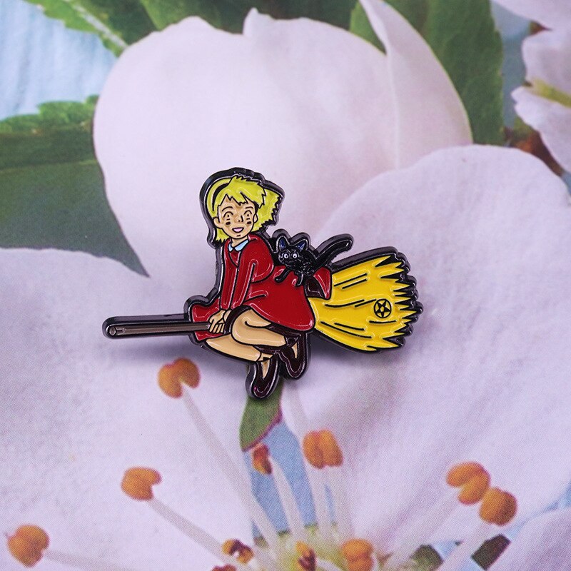 Cute Girl Kiki and Black Cat Gigi Brooch Cartoon Animation Movie Badge