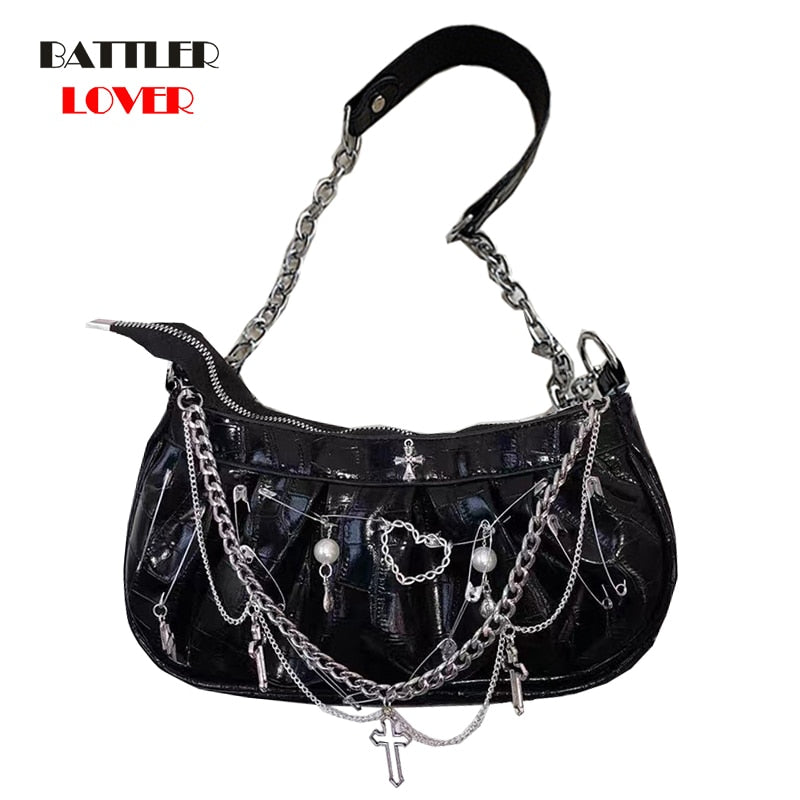 Harajuku Womens Shoulder Handbags Skull Ghost Claw Armpit Totes Girl Metal Punk