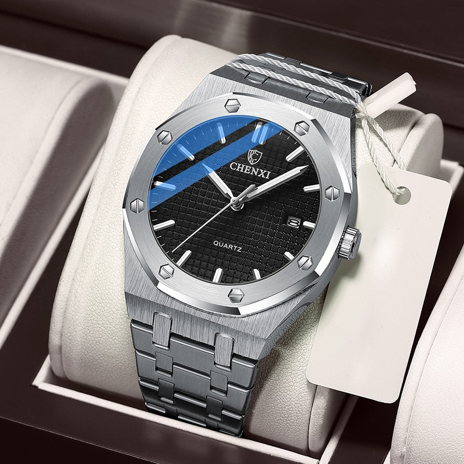 Fashion Casual Men's Watches Big Dial Silver Stainless Steel Automatic Calendar Male Wristwatch Minimalism Watch for Men Gift