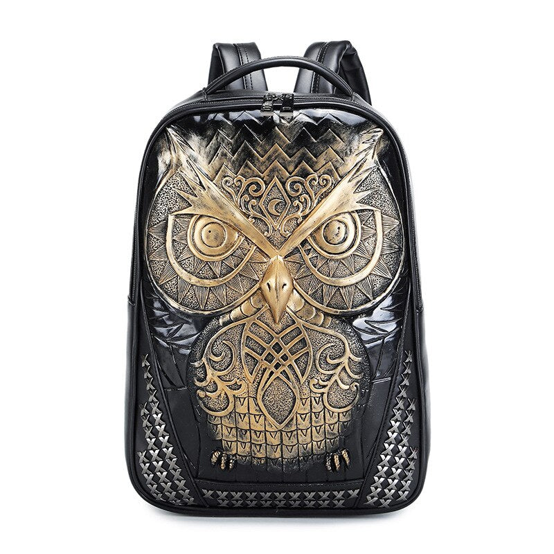Cool 3D Owl Backpack Big Laptop Bagpacks For Women And Men High Quality Motor Biker Back Packs Male Punk Motorcycle Travel Purse
