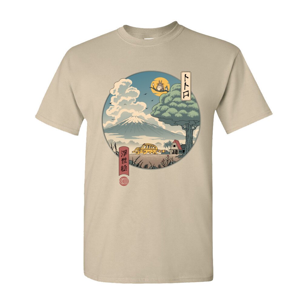 Neighbors Ukiyo-e Cotton Fabric T-Shirt for Men Classic Japan Style Short Sleeve T Shirt Popular Anime Totoro Tshirt
