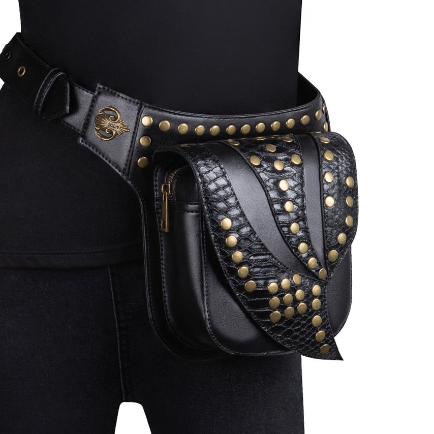 2021 Steampunk Waist Leg Bags Women High Quality Leather Victorian Style Biker Purse Thigh Hip Belt Packs Messenger Shoulder Bag