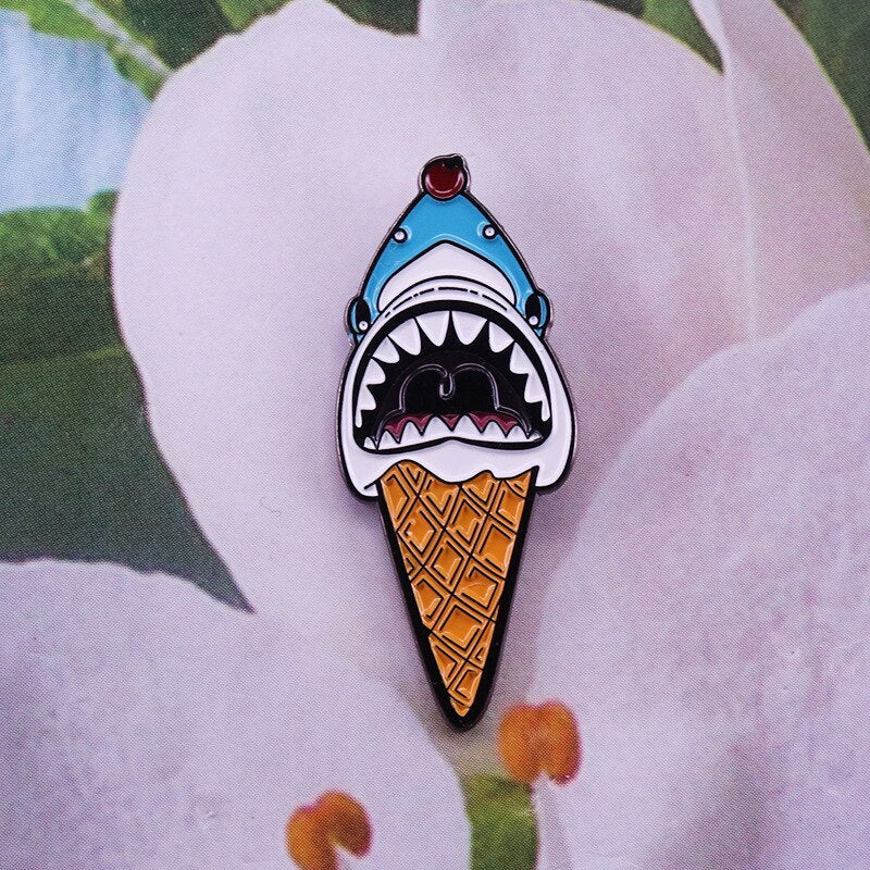 Creative great White shark ice cream brooch animal and dessert mix and match badge