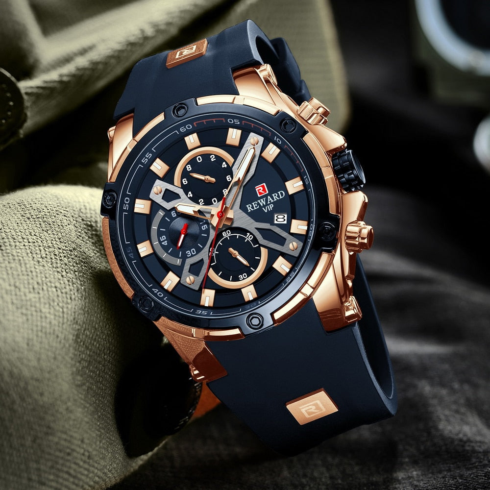 2022 New REWARD Mens Watches Blue Waterproof Top Brand Luxury Chronograph Sport Watch Quartz Men Wristwatch Relogio Masculino