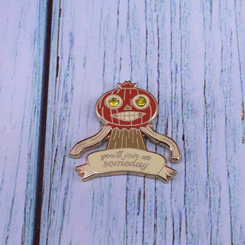 Cartoon animated brooch weird pumpkin badge outside the garden wall