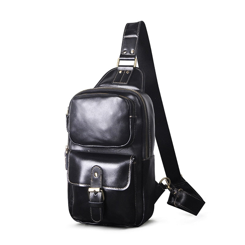 Hot Sale Real Quality Leather Vintage Triangle Chest Sling Bag 8" Tablet Design