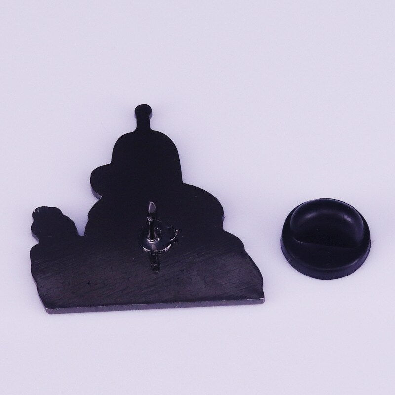 Flying out of a futuristic robot Bender brooch comedy animation badge