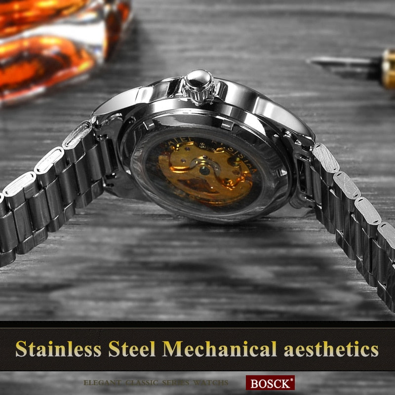 Men's Watches Automatic Mechanical Gold Watch Male Skeleton Dial Waterproof Stainless Steel Band Bosck Sports Watches Self Wind