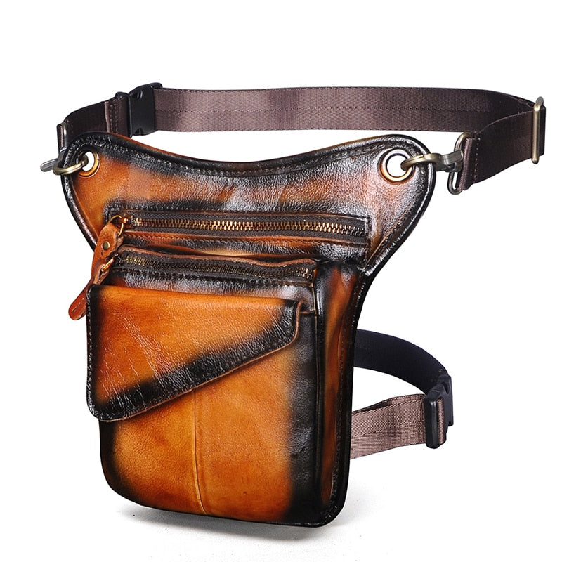 Real Leather Men Multifunction Design Casual Sling Shoulder Messenger Bag Fashion Travel Waist Belt Pack Drop Leg Bag 211-3-g