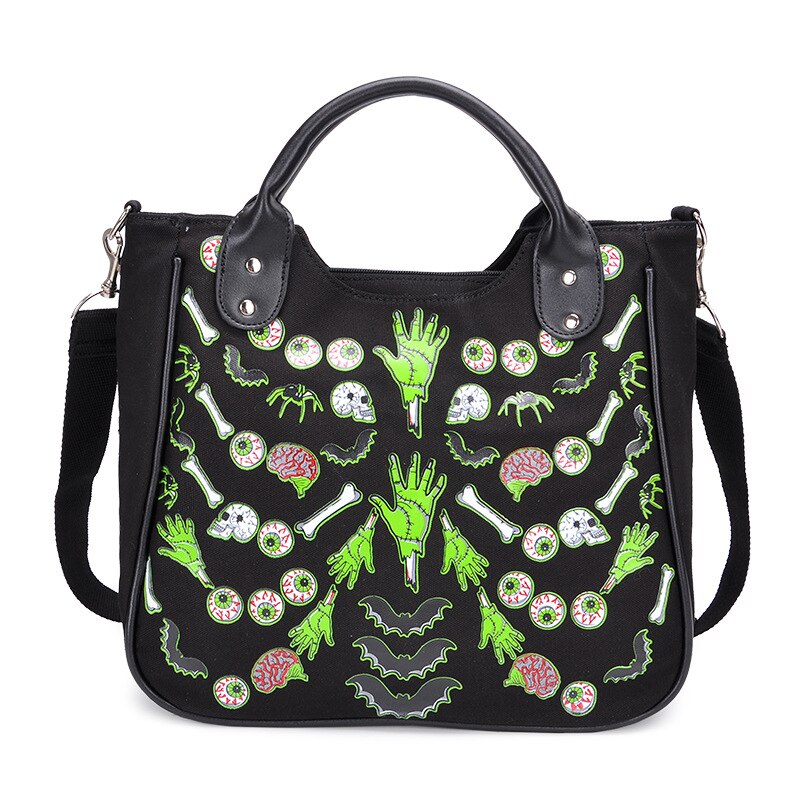 Cartoon Gothic Bag For Women Canvas Handbag Female Casual Floral Printing Casual Big Totes Ladies Punk Bags High Quality Flaps