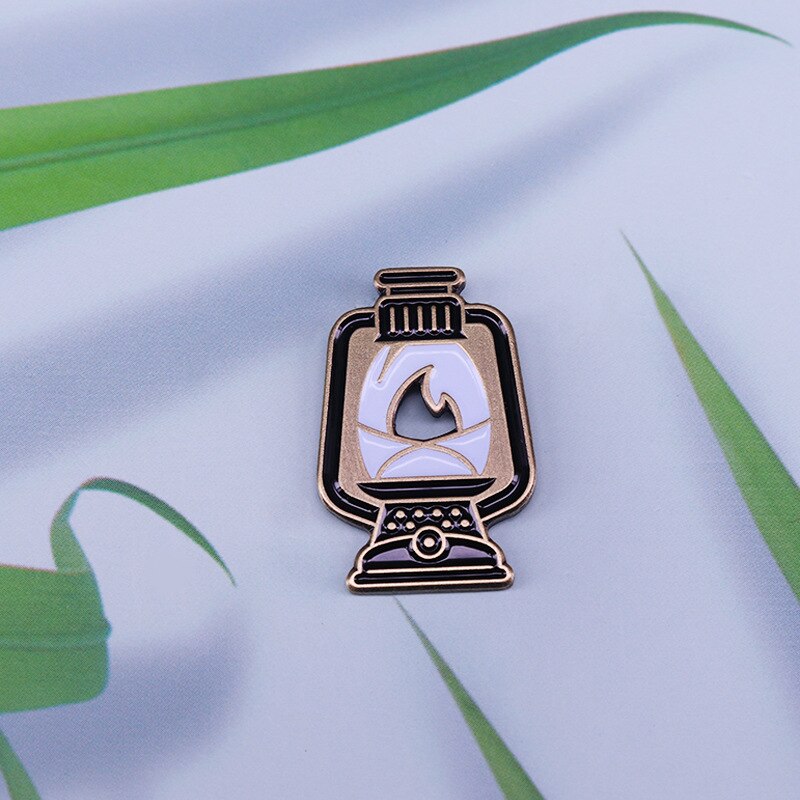 Retro Camping Oil Lamp Brooch Travel Adventure Lovers Badge