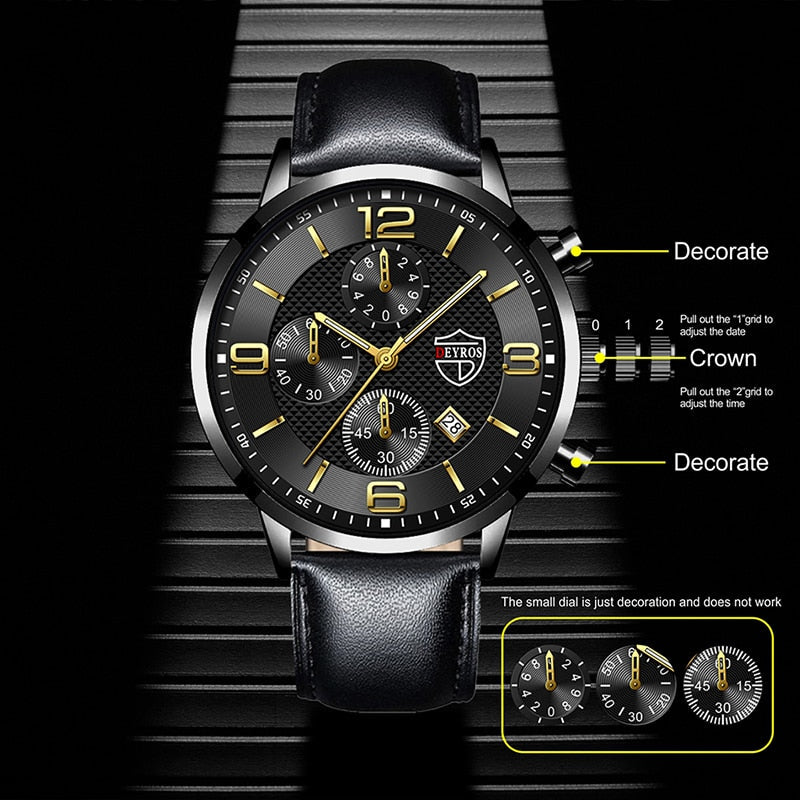 Fashion Brand Men's Watches Luxury Men Leather Quartz WristWatch  Leather Bracelet Watch Sports Casual Male Luminous Clock