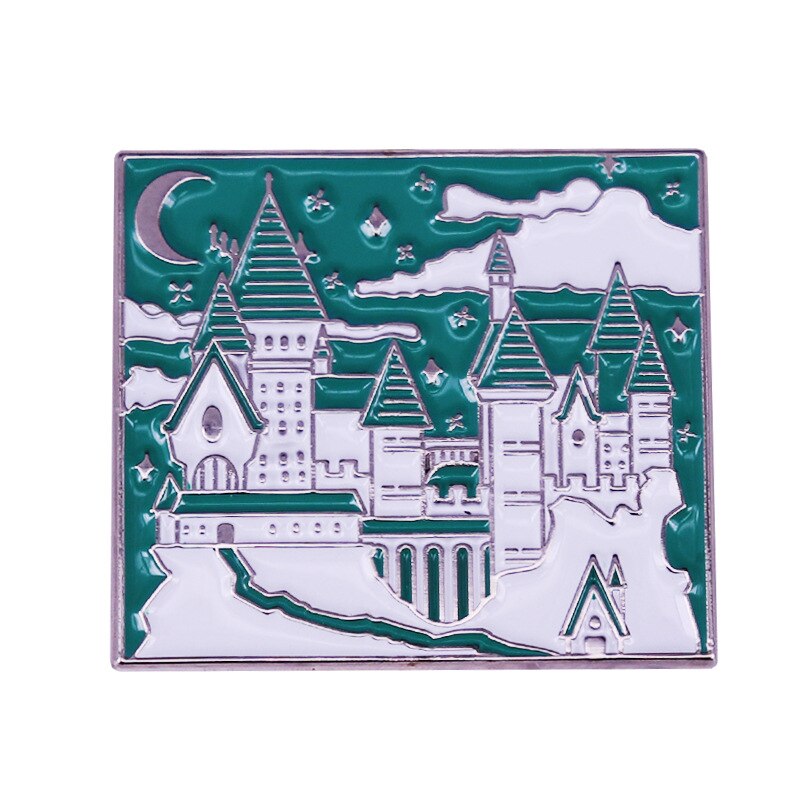 Beautiful castle brooch under the night sky Magic Academy badge