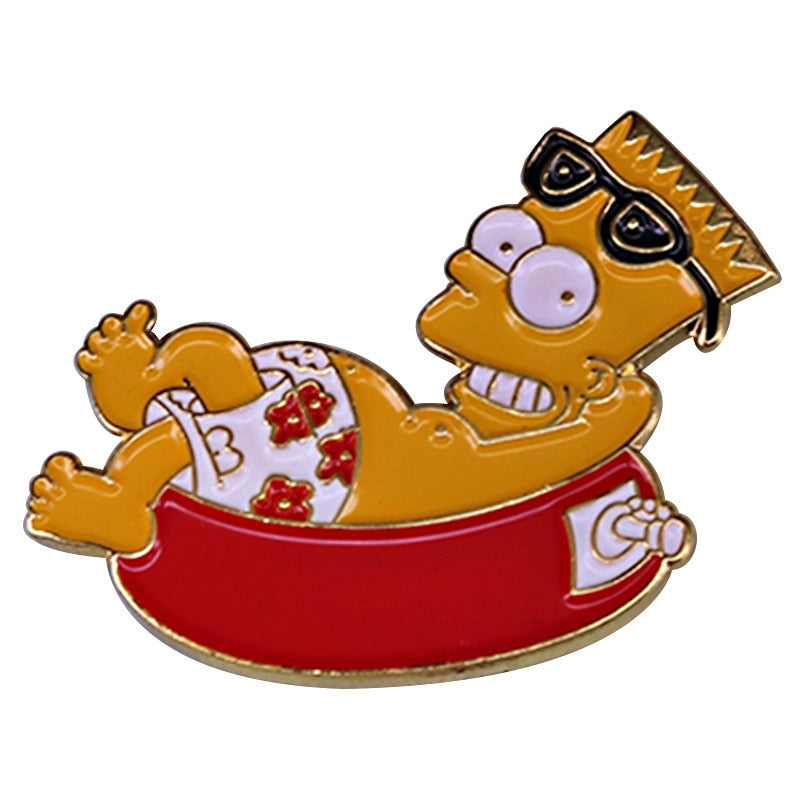 Bart Simpson sunbathing Brooch animated sitcom inspiration Badge