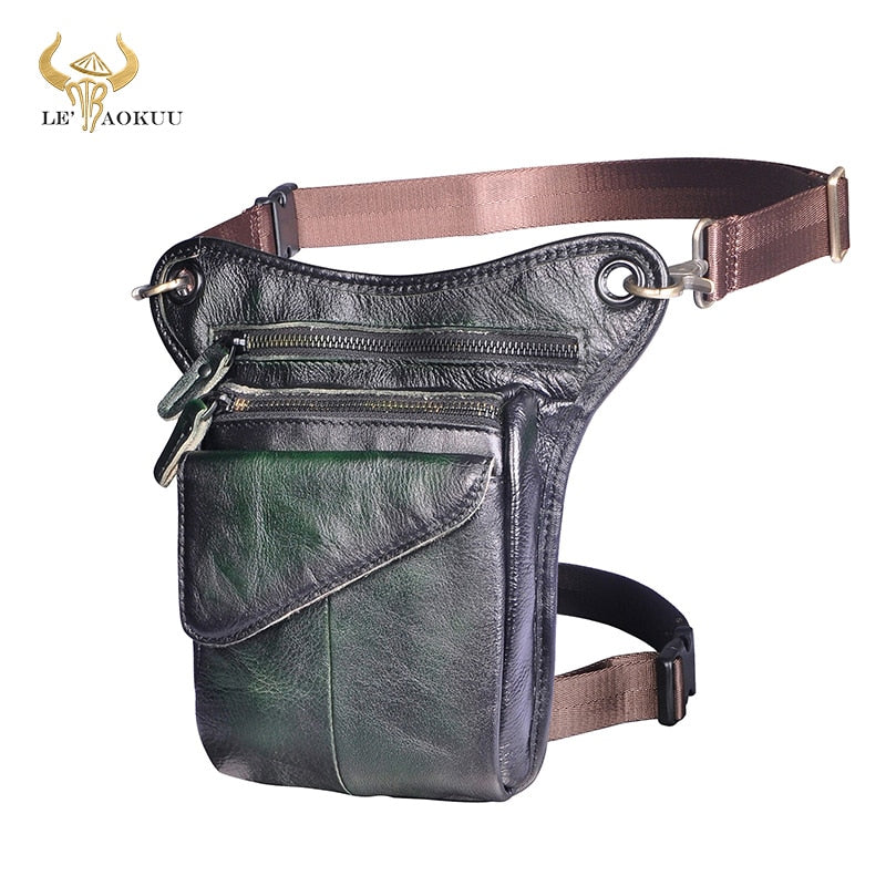 Real Leather Men Multifunction Design Casual Sling Shoulder Messenger Bag Fashion Travel Waist Belt Pack Drop Leg Bag 211-3-g