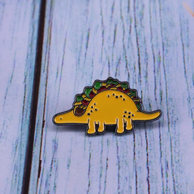 Cute burrito dinosaur brooch vegan badge funny animal accessory