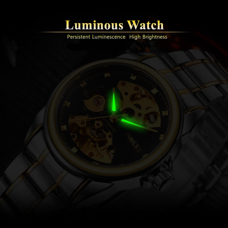 Men's Watches Automatic Mechanical Gold Watch Male Skeleton Dial Waterproof Stainless Steel Band Bosck Sports Watches Self Wind