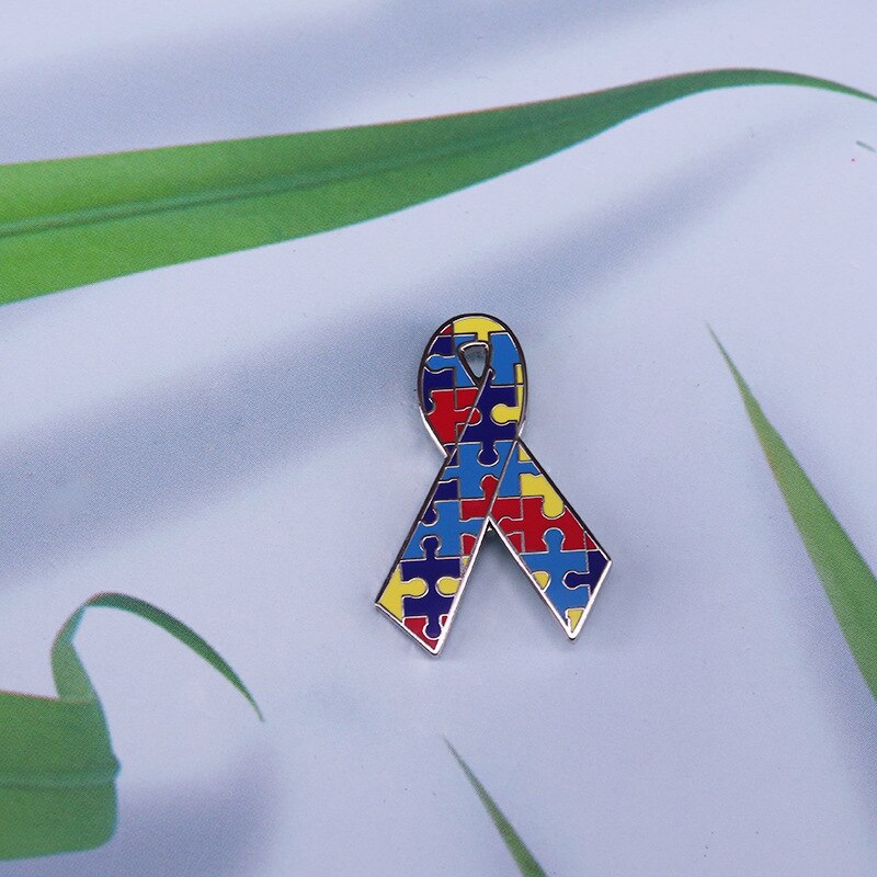 Autism attention ribbon brooch color puzzle badge