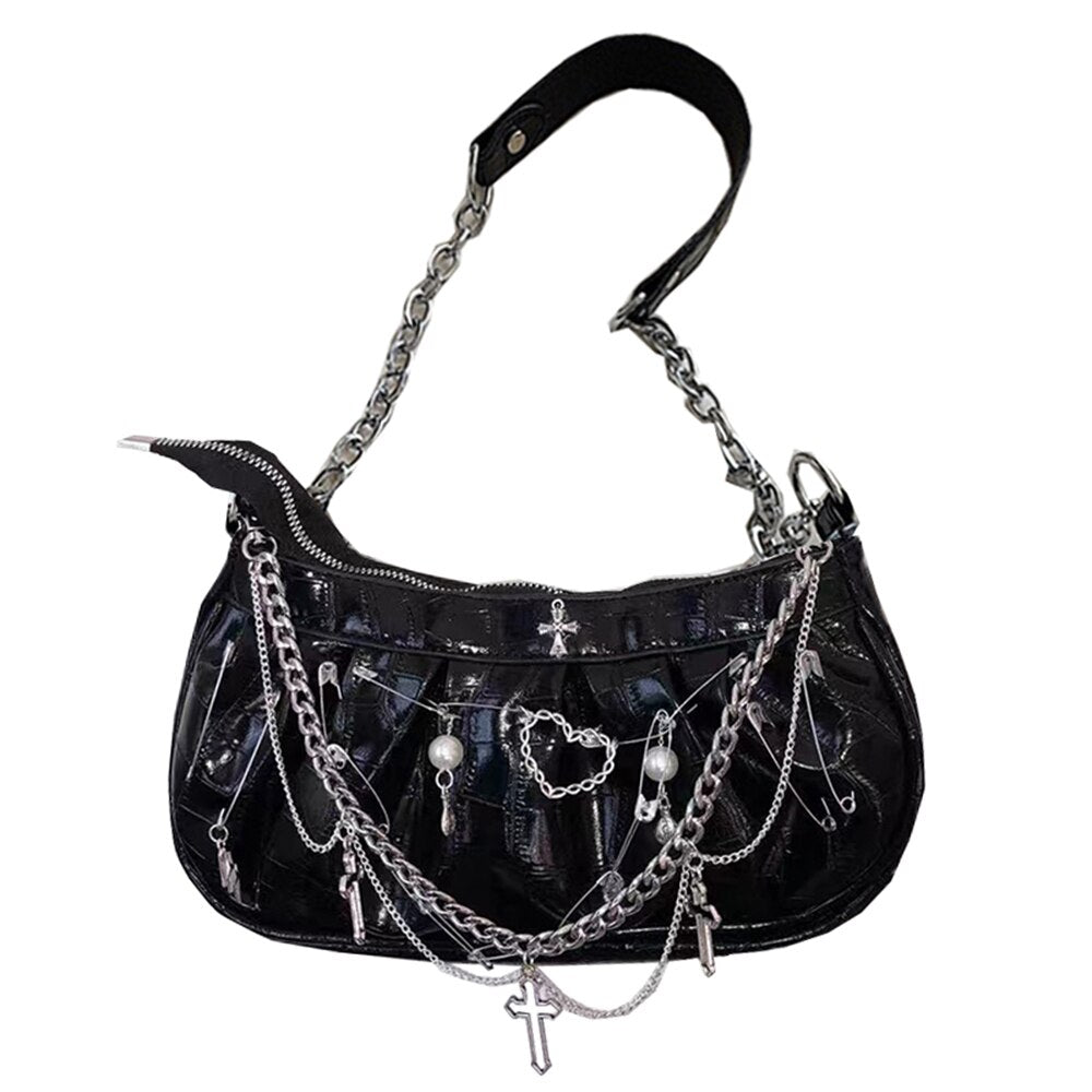 Harajuku Womens Shoulder Handbags Skull Ghost Claw Armpit Totes Girl Metal Punk
