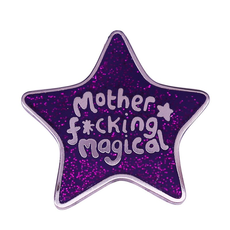 Five-pointed star purple glitter letter brooch is really incredible-badge