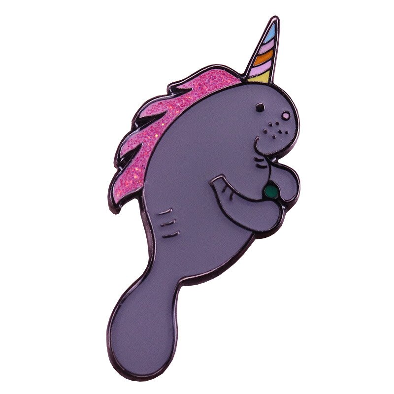 Cute Manatee Brooch with Party Hat Glitter Badge Marine Animal Art Pin