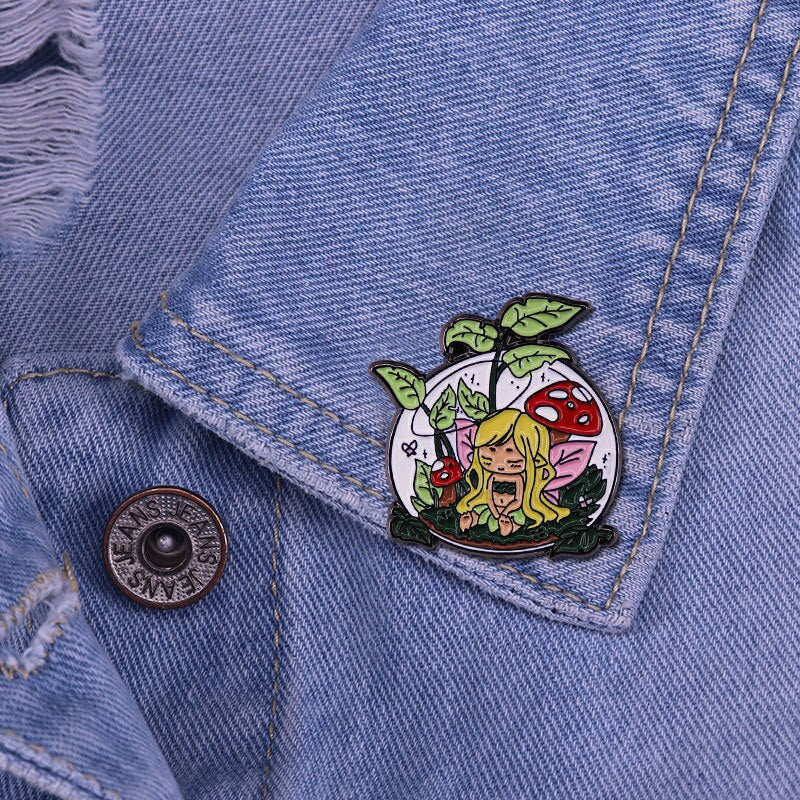 Cute mushroom girl brooch elf badge in the forest
