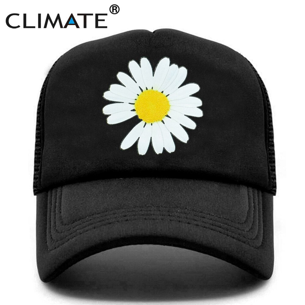 CLIMATE Daisy Flower Trucker Cap Cute Love Hat Cap Daisy Flower Baseball Cap Hip Hop Summer Mesh Trucker Cap Hat