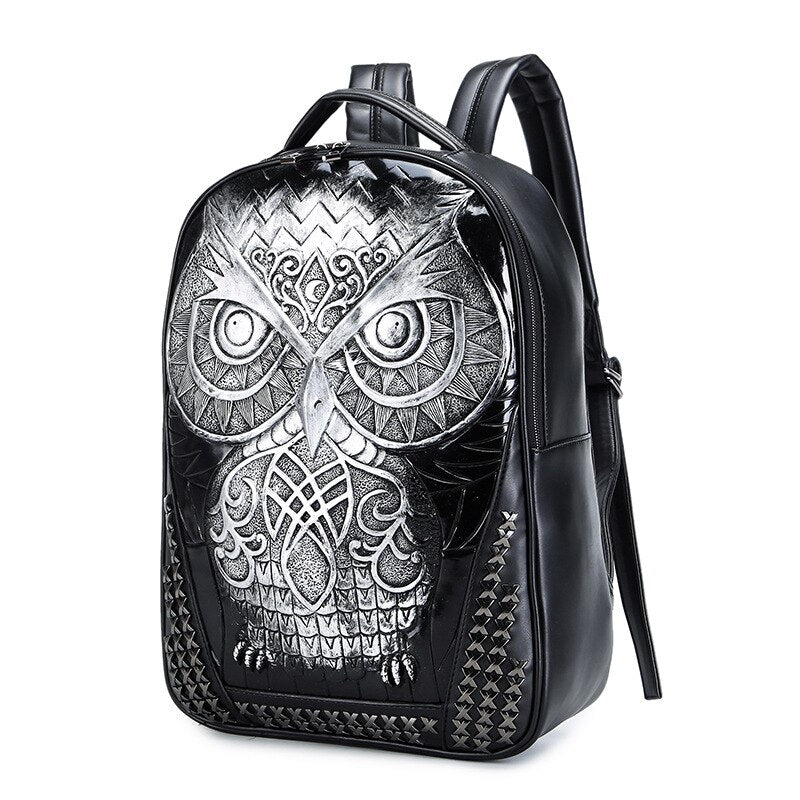 Cool 3D Owl Backpack Big Laptop Bagpacks For Women And Men High Quality Motor Biker Back Packs Male Punk Motorcycle Travel Purse