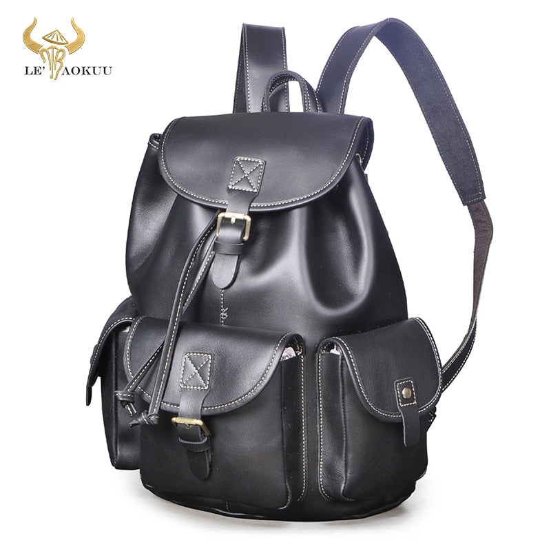 New Design Male Genuine Leather Fashion Heavy Duty Travel School University College Book Laptop Bag Backpack Daypack Men 9950