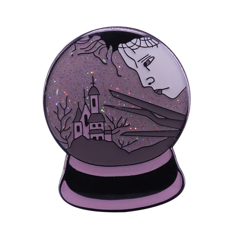 Edward Scissorhand Crystal Ball Glitter Brooch Dream Castle Badge Beautiful Sad