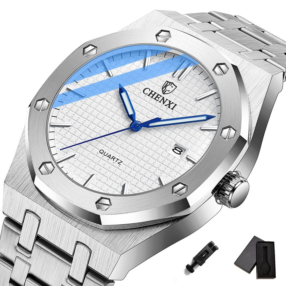 Fashion Casual Men's Watches Big Dial Silver Stainless Steel Automatic Calendar Male Wristwatch Minimalism Watch for Men Gift