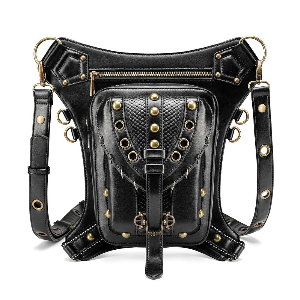 Skulls Retro Rock Waist Bags Gothic Shoulder Messenger Purse for Men Women Leather Waist Fanny Pack Motorcycle Drop Leg Belt Bag