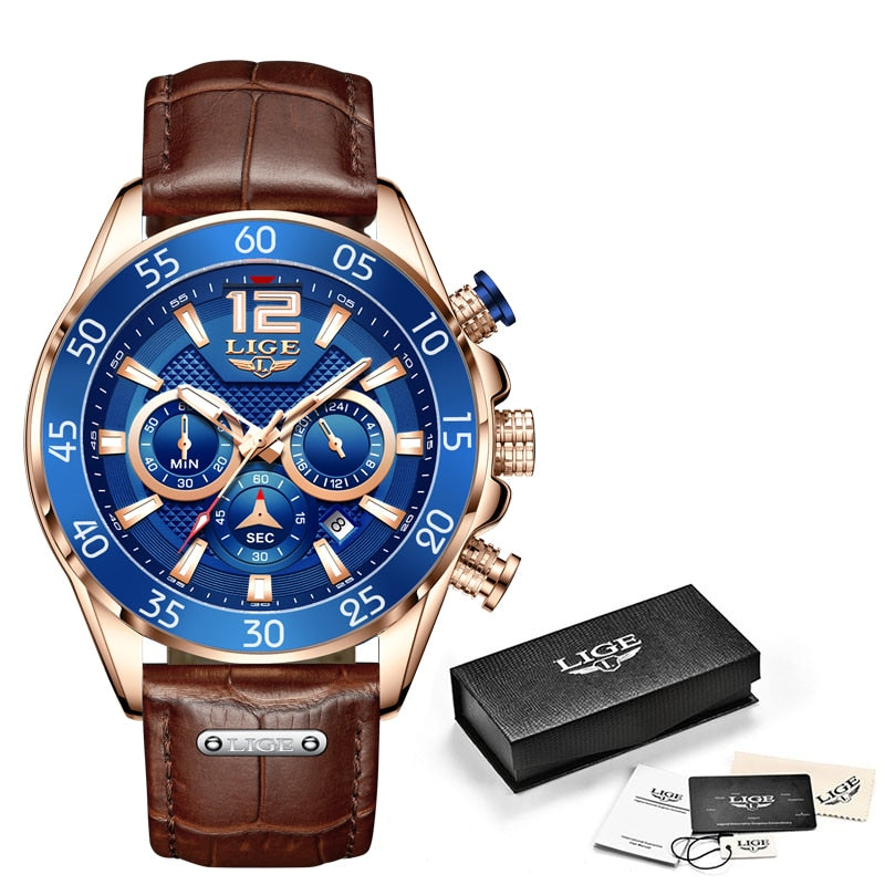 2022 LIGE Fashion Men Watches Sport Quartz Watch Man Brand Luxury Wristwatches Chronograph Waterproof Casual Clock Montre Homme