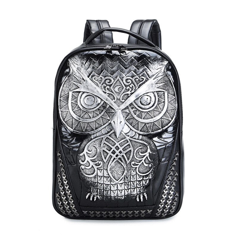 Cool 3D Owl Backpack Big Laptop Bagpacks For Women And Men High Quality Motor Biker Back Packs Male Punk Motorcycle Travel Purse