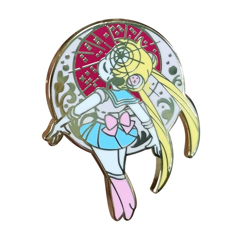 Beautiful cartoon transforming brooch moon prism power badge