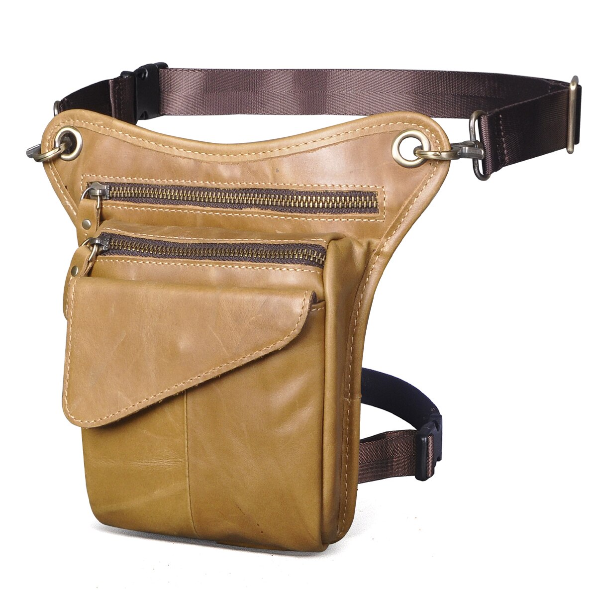 Real Leather Men Multifunction Design Casual Sling Shoulder Messenger Bag Fashion Travel Waist Belt Pack Drop Leg Bag 211-3-g