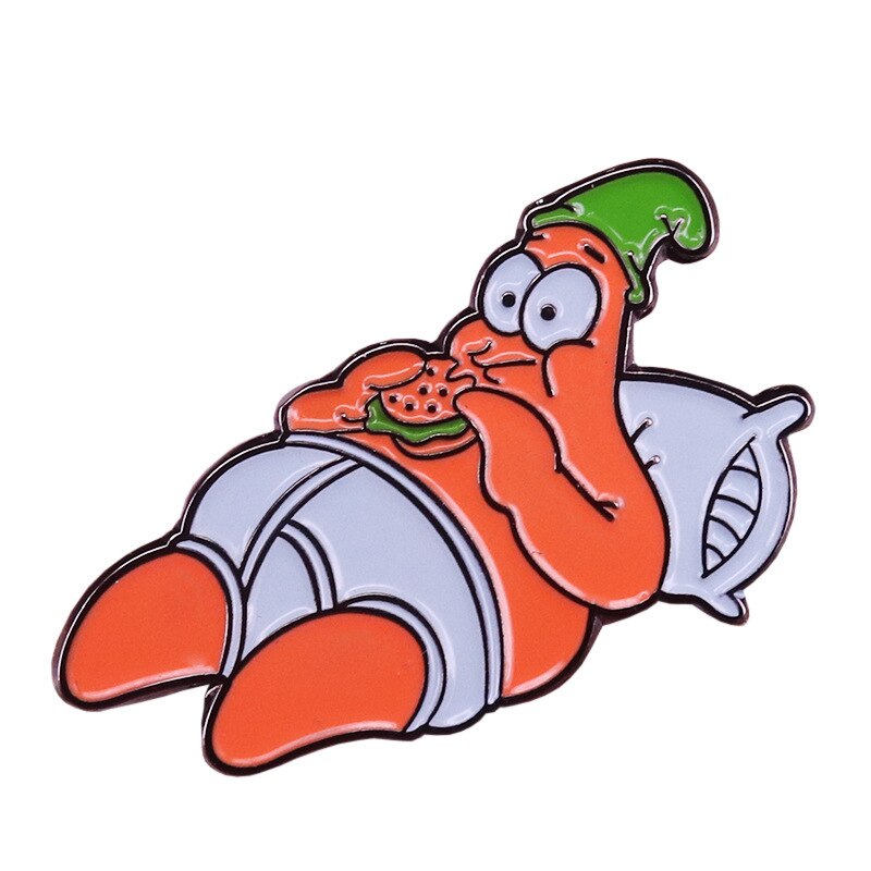 Big pie star lying down eating burger brooch cute cartoon animation badge
